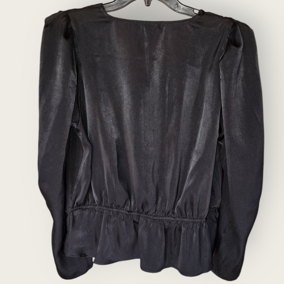 DKNY Black Satin Peplum Blouse - Picture 3 of 12